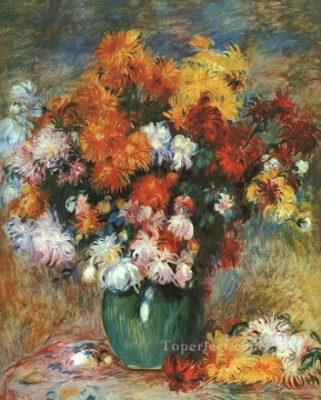  vase Oil Painting - Vase of Chrysanthemums flower Pierre Auguste Renoir